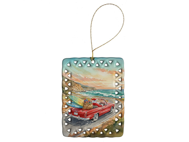 Santa Claus on Route 1 Christmas Porcelain Ornament Christmas Tree Hanging Decorations for Home Christmas Holiday, Rectangle, Gift, Multicolor