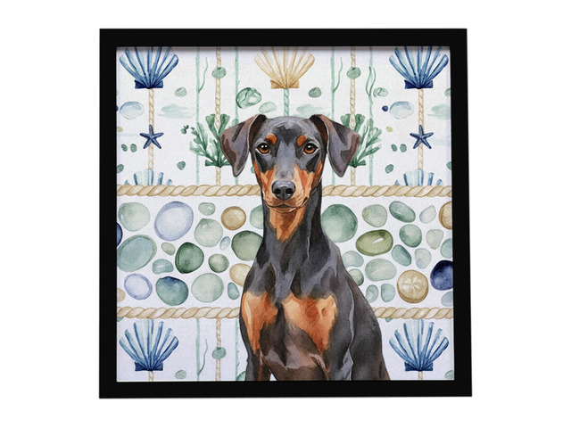German Pinscher Coastal Sea Glass Framed Metal Print Bathroom, Kitchen, Office, Home Decor Wall Art Ready to Hang, Square, 8X8