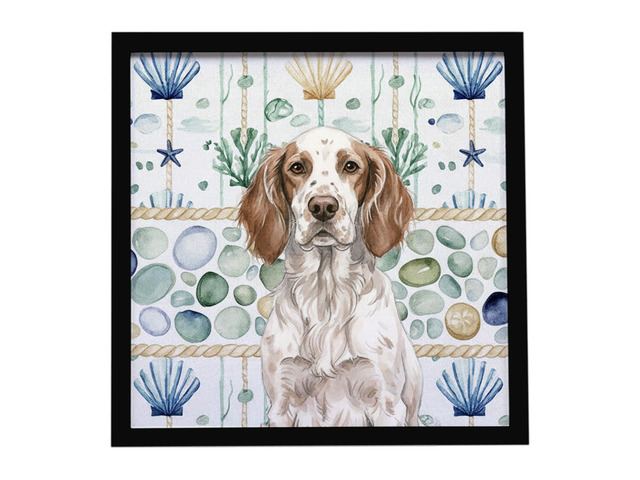Liver Belton English Setter Coastal Sea Glass Framed Metal Print Bathroom, Kitchen, Office, Home Decor Wall Art Ready to Hang, Square, 8X8