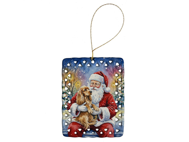 Cocker Spaniel with Santa Claus Porcelain Ornament Christmas Tree Hanging Decorations for Home Christmas Holiday, Rectangle, Gift, Multicolor