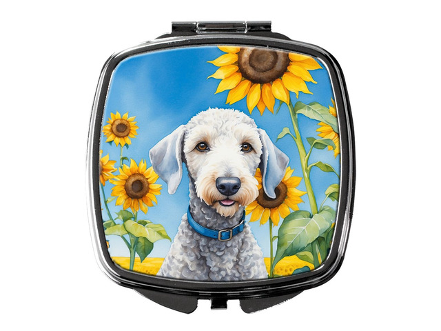 Bedlington Terrier in Sunflowers Compact Mirror Decorative Travel Makeup Mirror for Women Girls Gifts Pocket Makeup Mirror Folding Handheld