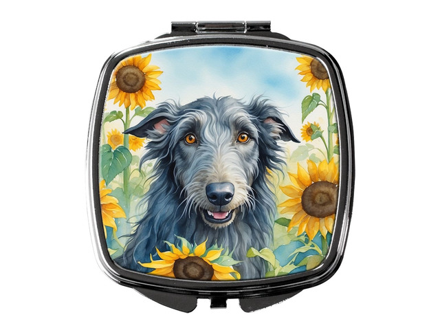 Scottish Deerhound in Sunflowers Compact Mirror Decorative Travel Makeup Mirror for Women Girls Gifts Pocket Makeup Mirror Folding Handheld