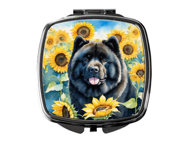 Chow Chow in Sunflowers Compact Mirror Decorative Travel Makeup Mirror for Women Girls Gifts Pocket Makeup Mirror Folding Handheld