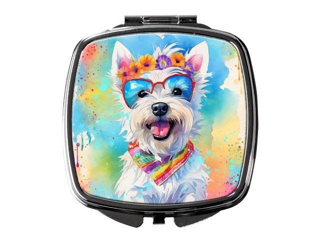 Westie Hippie Dawg Compact Mirror Decorative Travel Makeup Mirror for Women Girls Gifts Pocket Makeup Mirror Folding Handheld