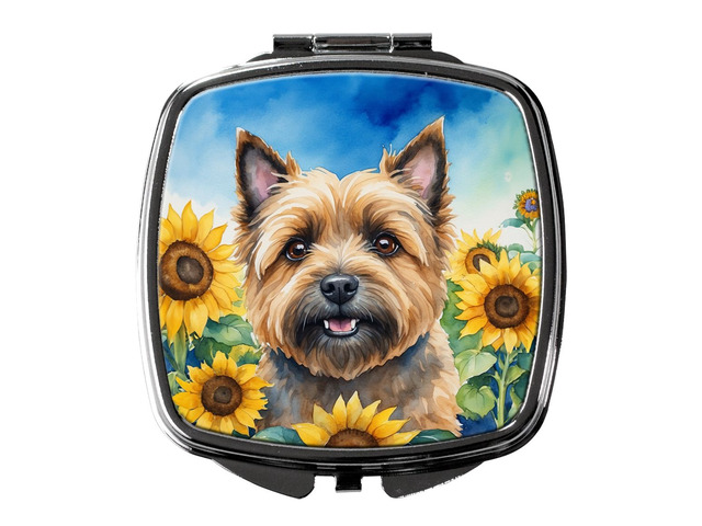 Cairn Terrier in Sunflowers Compact Mirror Decorative Travel Makeup Mirror for Women Girls Gifts Pocket Makeup Mirror Folding Handheld