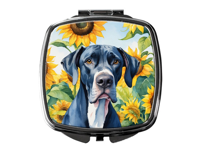 Great Dane in Sunflowers Compact Mirror Decorative Travel Makeup Mirror for Women Girls Gifts Pocket Makeup Mirror Folding Handheld