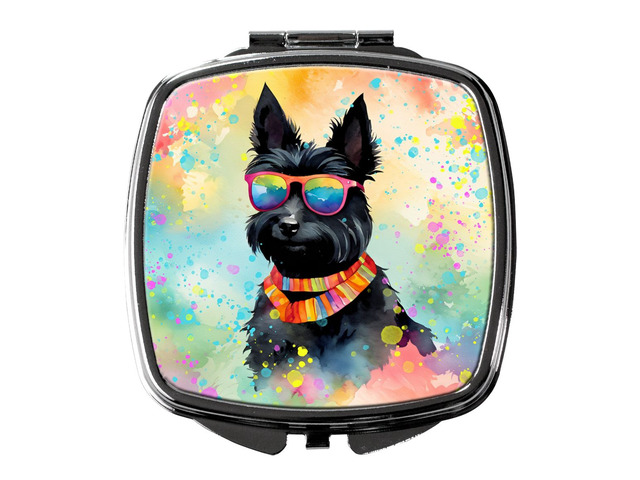 Scottish Terrier Hippie Dawg Compact Mirror Decorative Travel Makeup Mirror for Women Girls Gifts Pocket Makeup Mirror Folding Handheld