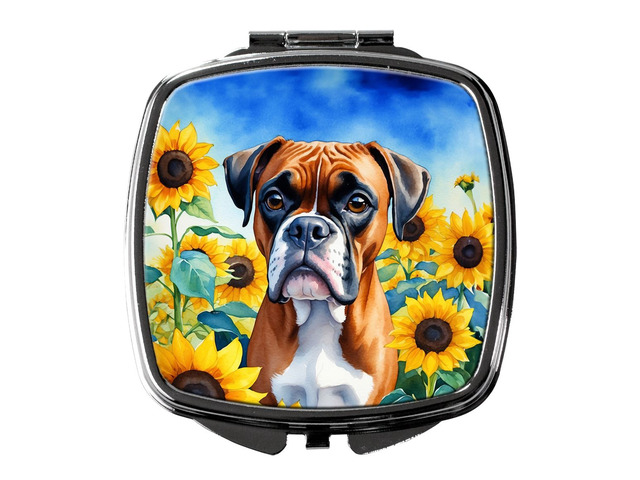 Boxer in Sunflowers Compact Mirror Decorative Travel Makeup Mirror for Women Girls Gifts Pocket Makeup Mirror Folding Handheld