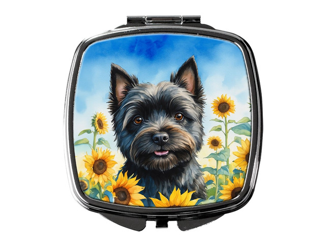 Cairn Terrier in Sunflowers Compact Mirror Decorative Travel Makeup Mirror for Women Girls Gifts Pocket Makeup Mirror Folding Handheld
