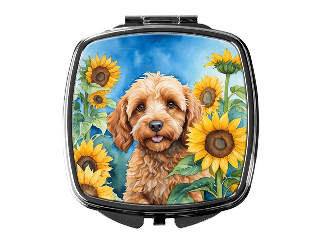 Cockapoo in Sunflowers Compact Mirror Decorative Travel Makeup Mirror for Women Girls Gifts Pocket Makeup Mirror Folding Handheld
