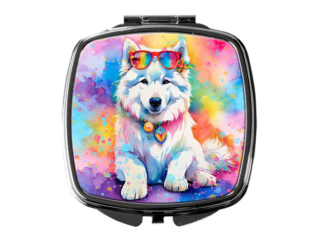 Samoyed Hippie Dawg Compact Mirror Decorative Travel Makeup Mirror for Women Girls Gifts Pocket Makeup Mirror Folding Handheld