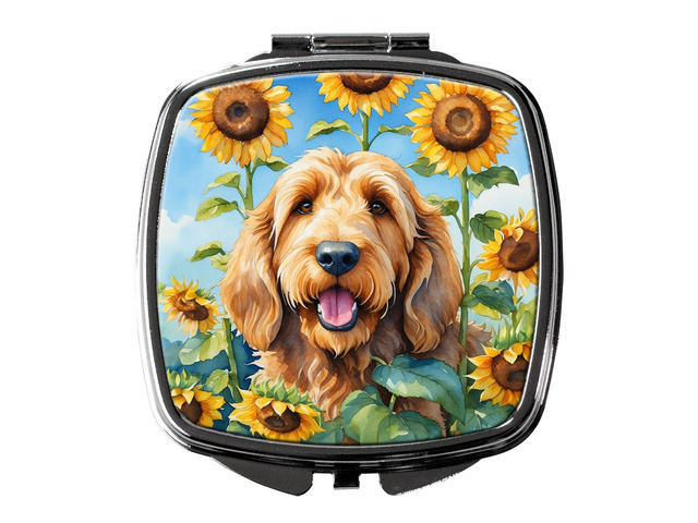 Otterhound in Sunflowers Compact Mirror Decorative Travel Makeup Mirror for Women Girls Gifts Pocket Makeup Mirror Folding Handheld