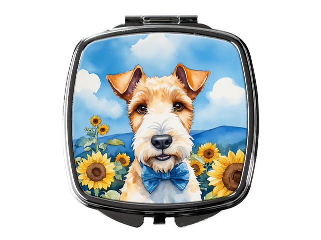 Fox Terrier in Sunflowers Compact Mirror Decorative Travel Makeup Mirror for Women Girls Gifts Pocket Makeup Mirror Folding Handheld