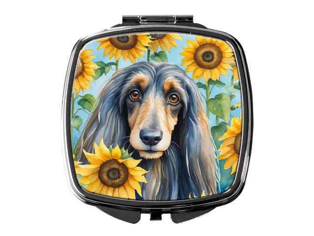 Afghan Hound in Sunflowers Compact Mirror Decorative Travel Makeup Mirror for Women Girls Gifts Pocket Makeup Mirror Folding Handheld