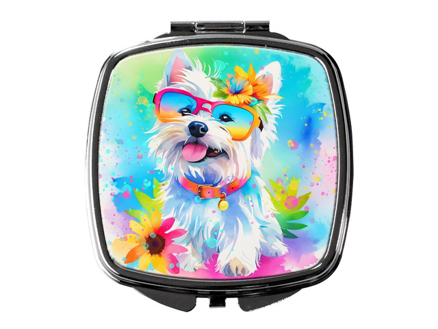 Westie Hippie Dawg Compact Mirror Decorative Travel Makeup Mirror for Women Girls Gifts Pocket Makeup Mirror Folding Handheld