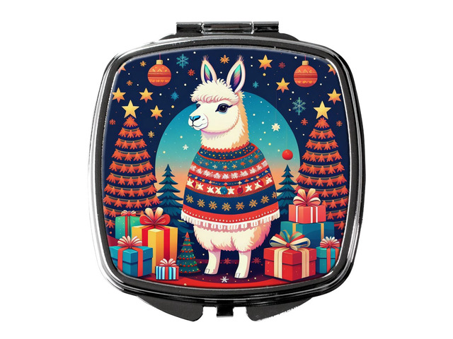 Llama Christmas Compact Mirror Decorative Travel Makeup Mirror for Women Girls Gifts Pocket Makeup Mirror Folding Handheld