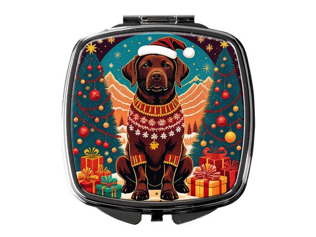 Chocolate Labrador Retriever Christmas Compact Mirror Decorative Travel Makeup Mirror for Women Girls Gifts Pocket Makeup Mirror Folding Handheld