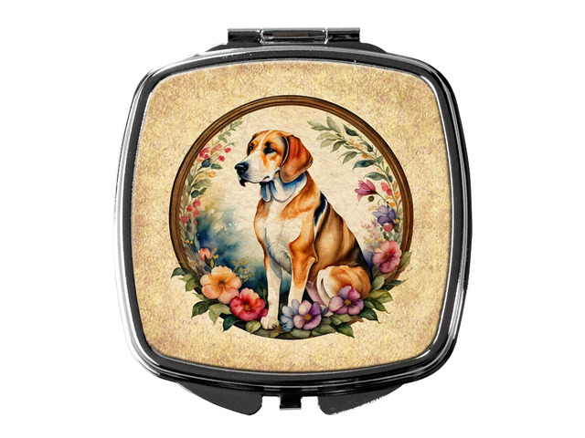 American Foxhound and Flowers Compact Mirror Decorative Travel Makeup Mirror for Women Girls Gifts Pocket Makeup Mirror Folding Handheld