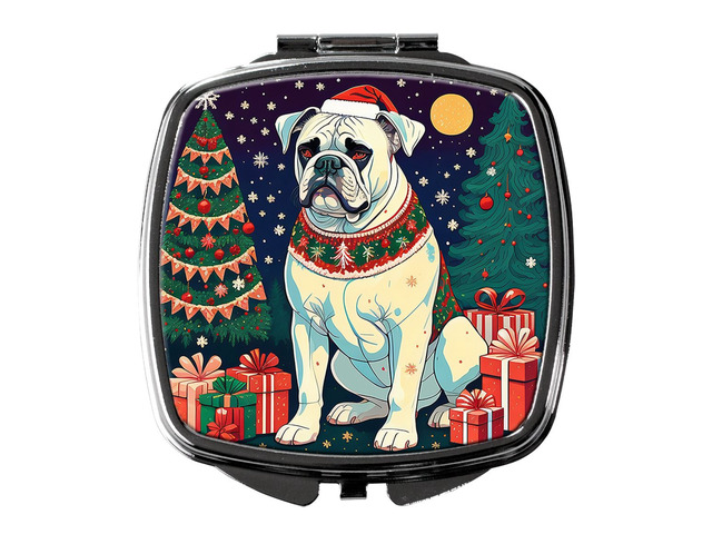White Boxer Christmas Compact Mirror Decorative Travel Makeup Mirror for Women Girls Gifts Pocket Makeup Mirror Folding Handheld