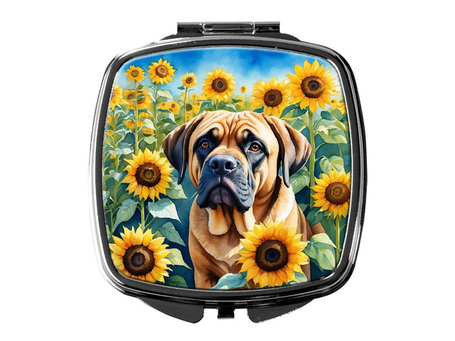 Mastiff in Sunflowers Compact Mirror Decorative Travel Makeup Mirror for Women Girls Gifts Pocket Makeup Mirror Folding Handheld