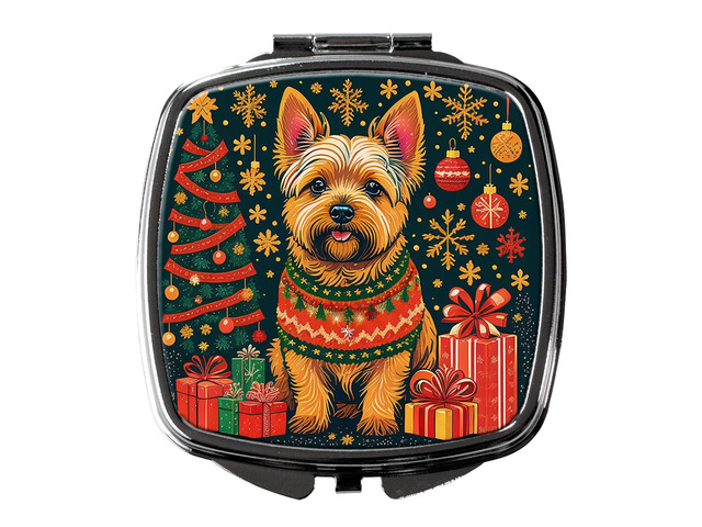 Norwich Terrier Christmas Compact Mirror Decorative Travel Makeup Mirror for Women Girls Gifts Pocket Makeup Mirror Folding Handheld
