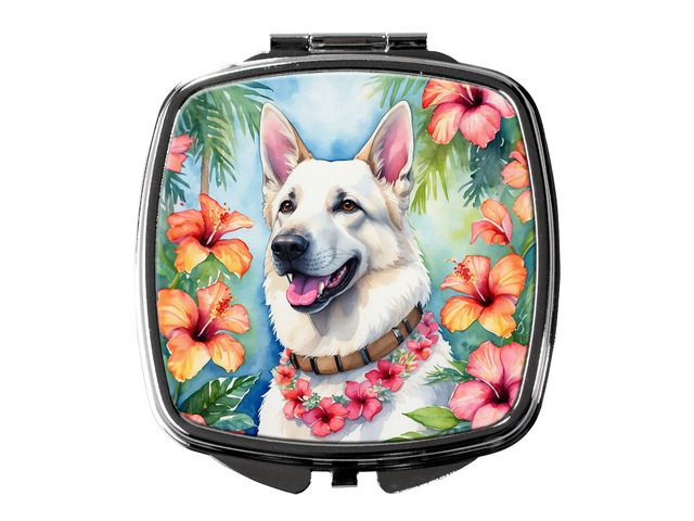 White German Shepherd Luau Compact Mirror Decorative Travel Makeup Mirror for Women Girls Gifts Pocket Makeup Mirror Folding Handheld