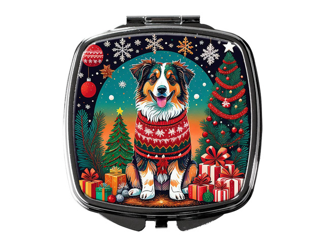 Australian Shepherd Christmas Compact Mirror Decorative Travel Makeup Mirror for Women Girls Gifts Pocket Makeup Mirror Folding Handheld