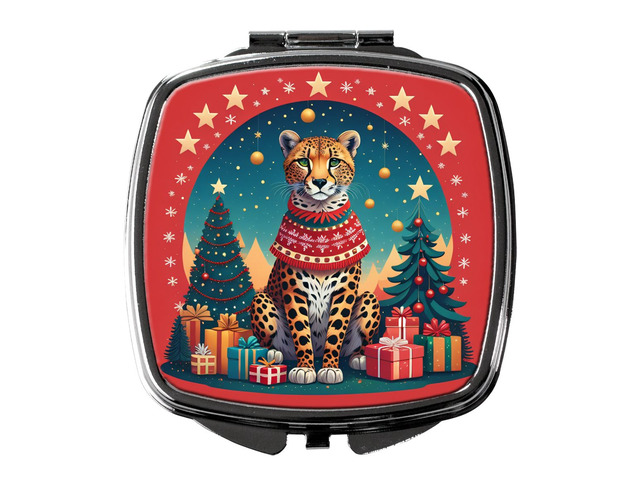 Cheetah Christmas Compact Mirror Decorative Travel Makeup Mirror for Women Girls Gifts Pocket Makeup Mirror Folding Handheld