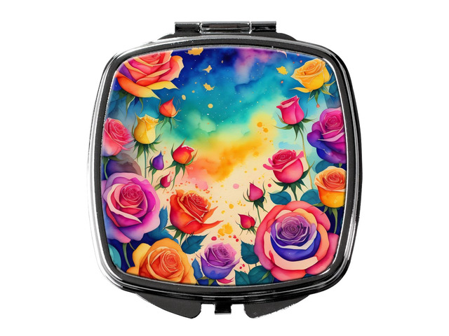Colorful Roses Compact Mirror Decorative Travel Makeup Mirror for Women Girls Gifts Pocket Makeup Mirror Folding Handheld