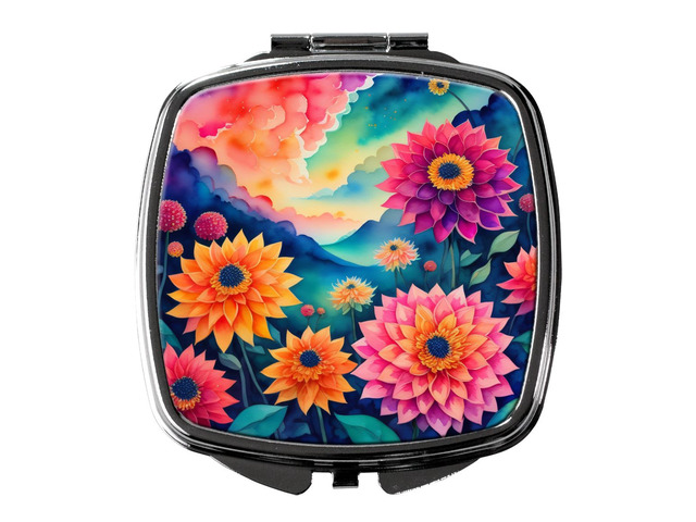 Colorful Dahlias Compact Mirror Decorative Travel Makeup Mirror for Women Girls Gifts Pocket Makeup Mirror Folding Handheld