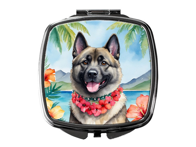 Norwegian Elkhound Luau Compact Mirror Decorative Travel Makeup Mirror for Women Girls Gifts Pocket Makeup Mirror Folding Handheld