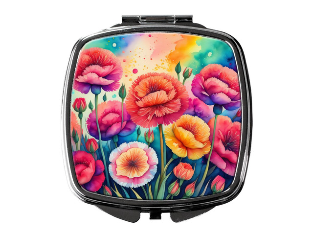 Colorful Carnations Compact Mirror Decorative Travel Makeup Mirror for Women Girls Gifts Pocket Makeup Mirror Folding Handheld