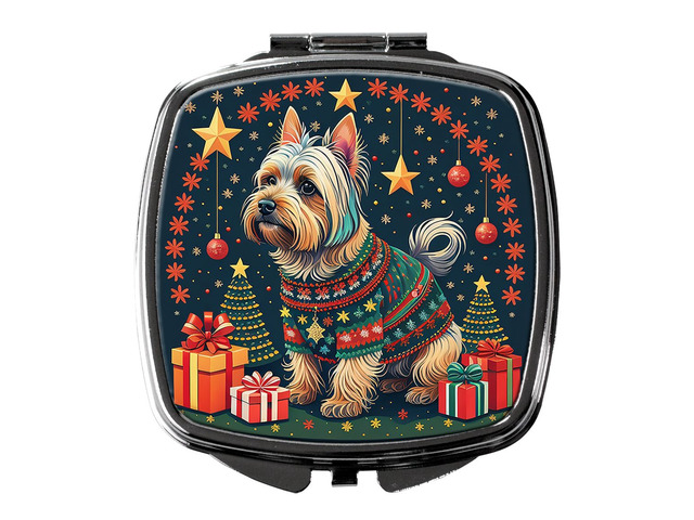 Silky Terrier Christmas Compact Mirror Decorative Travel Makeup Mirror for Women Girls Gifts Pocket Makeup Mirror Folding Handheld