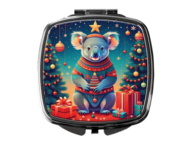 Koala Christmas Compact Mirror Decorative Travel Makeup Mirror for Women Girls Gifts Pocket Makeup Mirror Folding Handheld