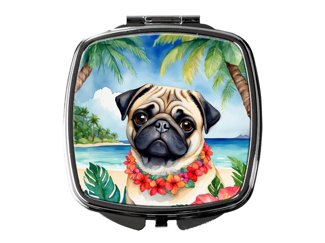 Pug Luau Compact Mirror Decorative Travel Makeup Mirror for Women Girls Gifts Pocket Makeup Mirror Folding Handheld