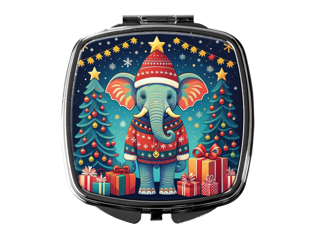 Elephant Christmas Compact Mirror Decorative Travel Makeup Mirror for Women Girls Gifts Pocket Makeup Mirror Folding Handheld
