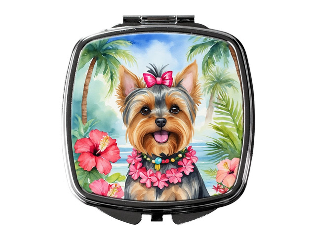 Yorkshire Terrier Luau Compact Mirror Decorative Travel Makeup Mirror for Women Girls Gifts Pocket Makeup Mirror Folding Handheld