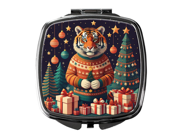 Tiger Christmas Compact Mirror Decorative Travel Makeup Mirror for Women Girls Gifts Pocket Makeup Mirror Folding Handheld