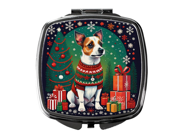 Jack Russell Terrier Christmas Compact Mirror Decorative Travel Makeup Mirror for Women Girls Gifts Pocket Makeup Mirror Folding Handheld