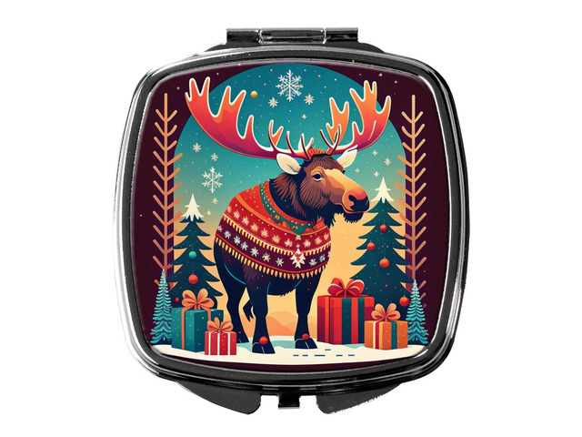 Moose Christmas Compact Mirror Decorative Travel Makeup Mirror for Women Girls Gifts Pocket Makeup Mirror Folding Handheld