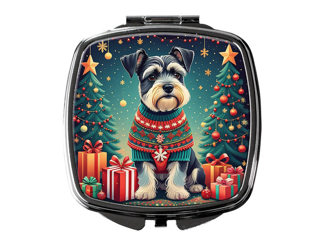 Schnauzer Christmas Compact Mirror Decorative Travel Makeup Mirror for Women Girls Gifts Pocket Makeup Mirror Folding Handheld
