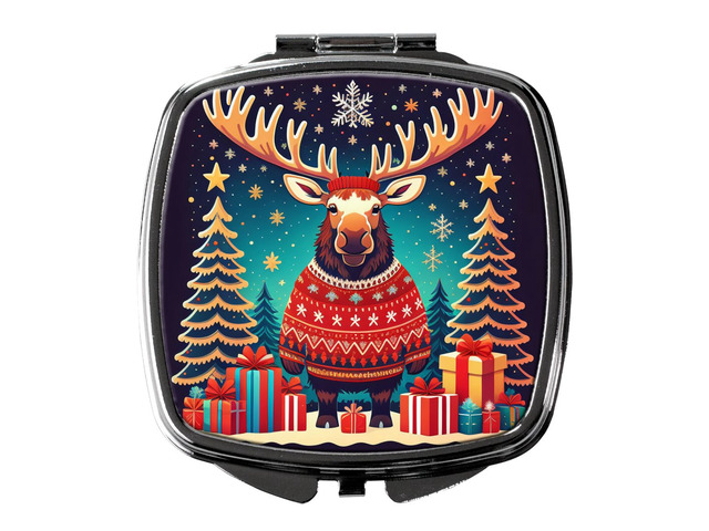 Moose Christmas Compact Mirror Decorative Travel Makeup Mirror for Women Girls Gifts Pocket Makeup Mirror Folding Handheld