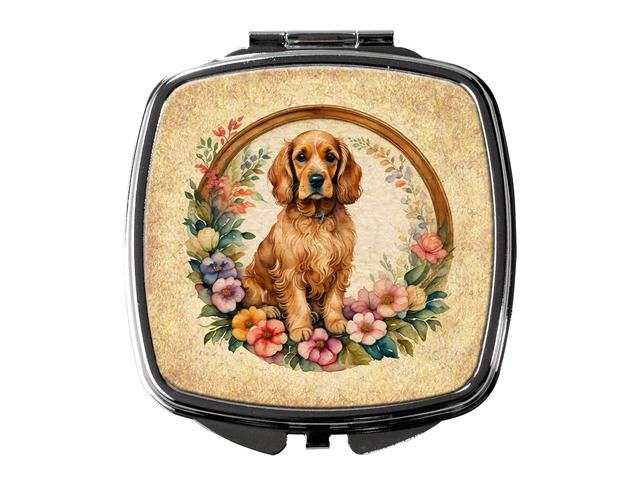 Cocker Spaniel and Flowers Compact Mirror Decorative Travel Makeup Mirror for Women Girls Gifts Pocket Makeup Mirror Folding Handheld