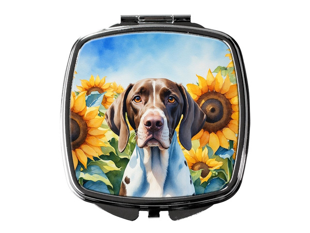 Pointer in Sunflowers Compact Mirror Decorative Travel Makeup Mirror for Women Girls Gifts Pocket Makeup Mirror Folding Handheld