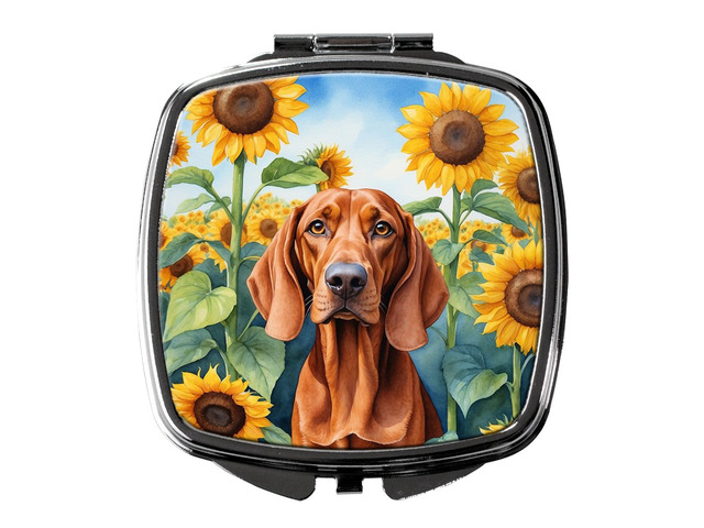 Redbone Coonhound in Sunflowers Compact Mirror Decorative Travel Makeup Mirror for Women Girls Gifts Pocket Makeup Mirror Folding Handheld