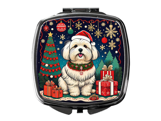 Coton De Tulear Christmas Compact Mirror Decorative Travel Makeup Mirror for Women Girls Gifts Pocket Makeup Mirror Folding Handheld