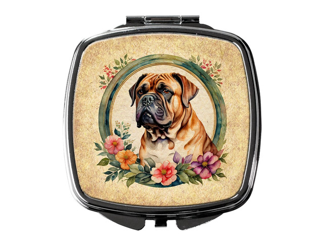 Dogue de Bordeaux and Flowers Compact Mirror Decorative Travel Makeup Mirror for Women Girls Gifts Pocket Makeup Mirror Folding Handheld