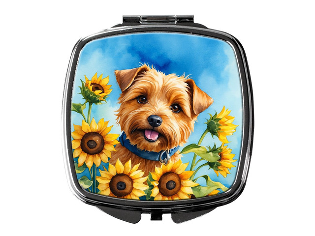 Norfolk Terrier in Sunflowers Compact Mirror Decorative Travel Makeup Mirror for Women Girls Gifts Pocket Makeup Mirror Folding Handheld