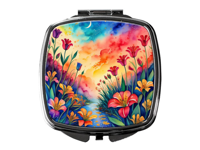Colorful Alstroemerias Compact Mirror Decorative Travel Makeup Mirror for Women Girls Gifts Pocket Makeup Mirror Folding Handheld