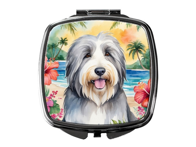 Bearded Collie Luau Compact Mirror Decorative Travel Makeup Mirror for Women Girls Gifts Pocket Makeup Mirror Folding Handheld